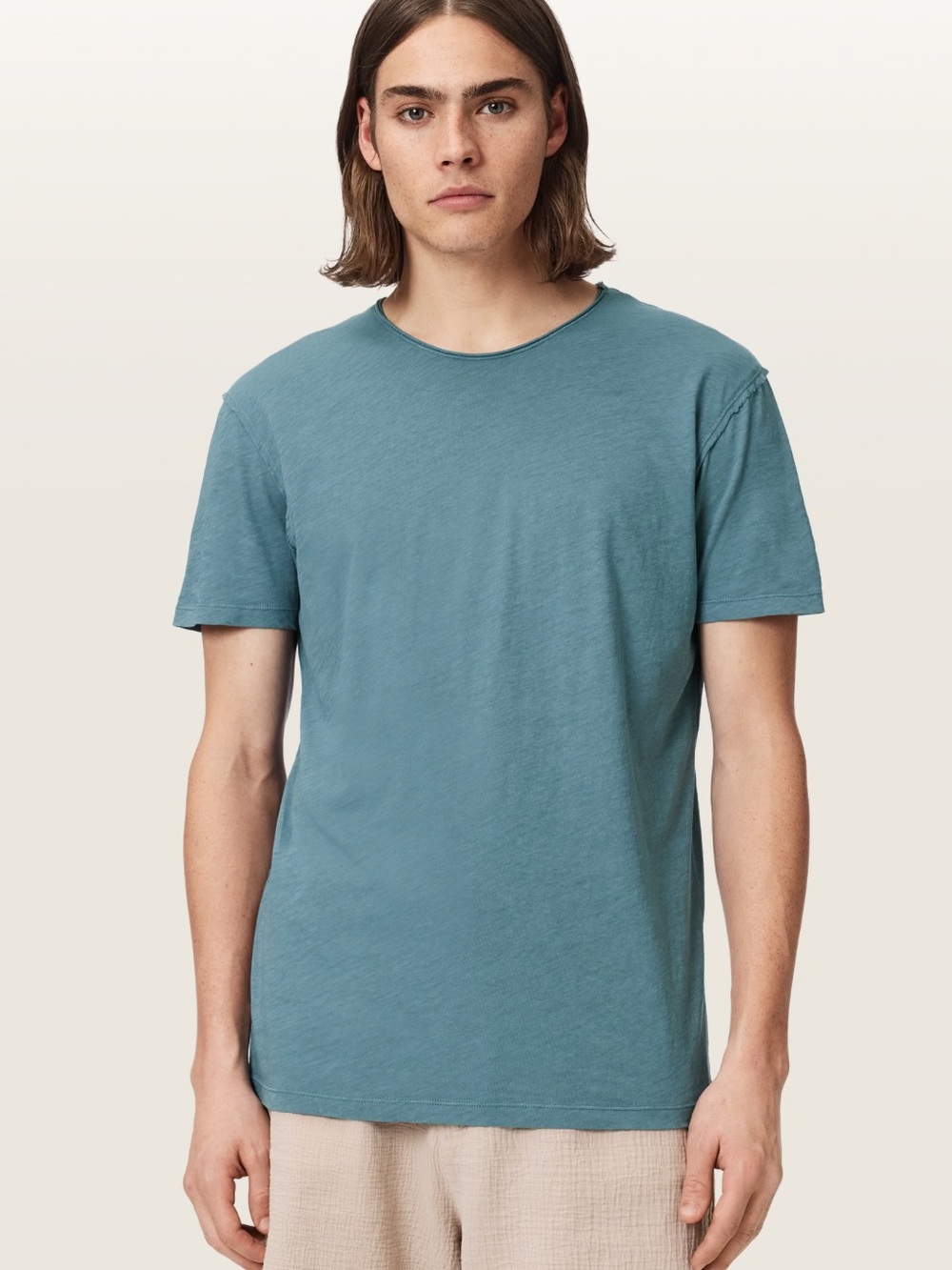 ALLSAINTS | Men’s Classic Crew Neck Shirt | Slate Blue | Raw Edge | Medium